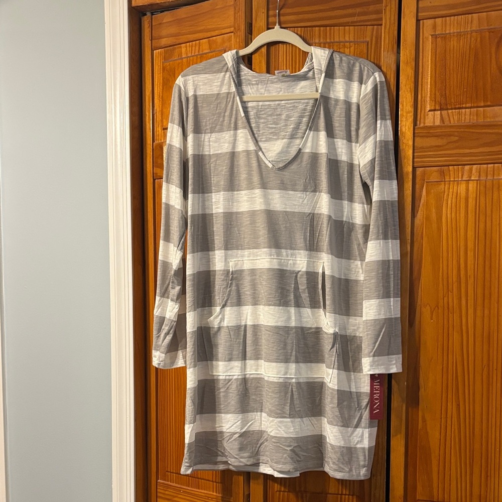 Merona Gray and White Striped Coverup